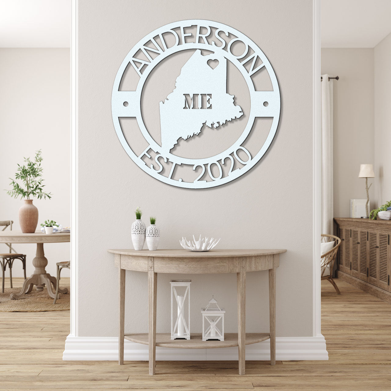 a large metal wall clock with the state of new hampshire on it