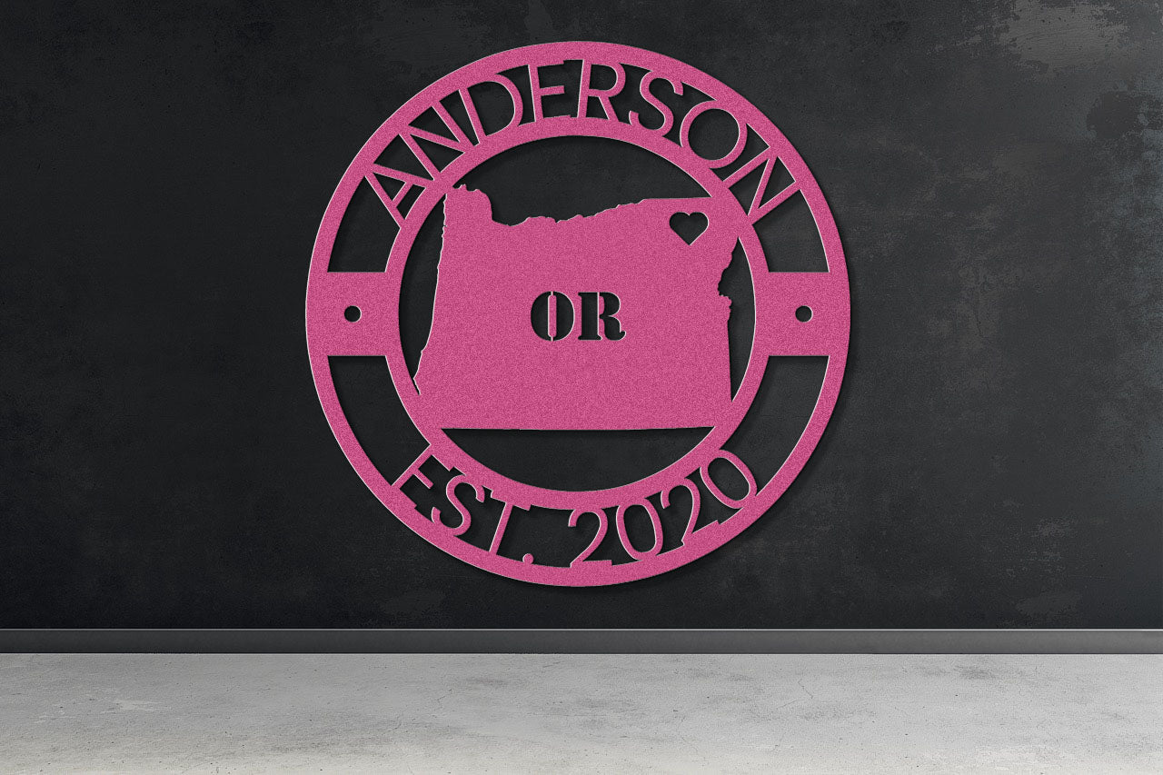 a pink sign on a black wall that says anderson or est 2020