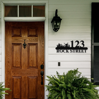 a wooden door with a sign on the side of it