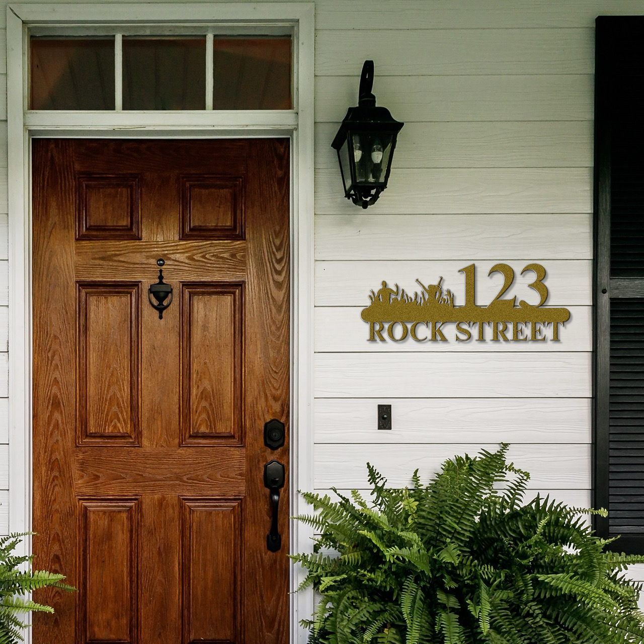 a wooden door with a sign that says rock street