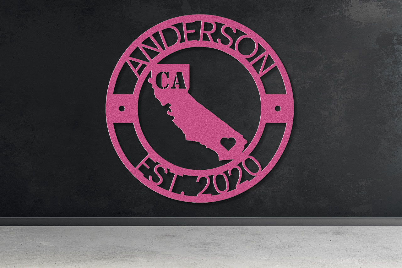 a pink sign that says anderson ca in a circle