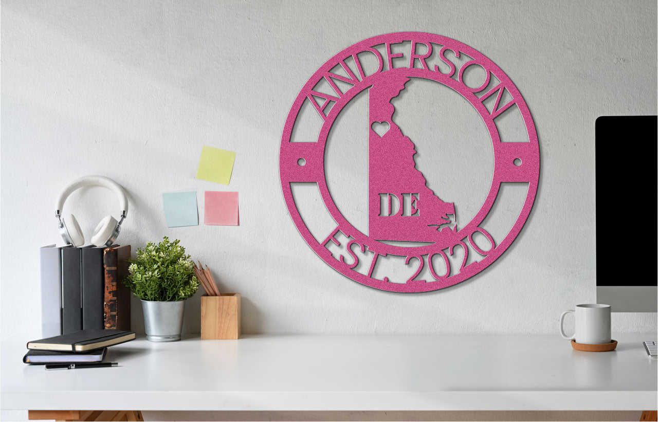 a pink metal sign that says anderson est 2010