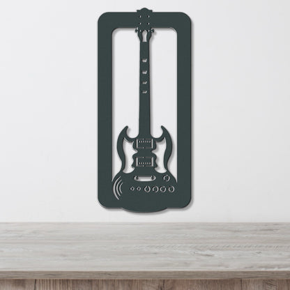 a guitar shaped like a frame hanging on a wall