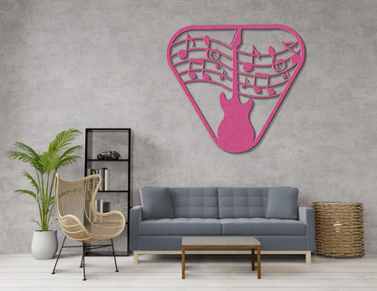 a living room with a gray couch and a pink wall clock