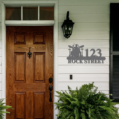 a wooden door with a sign that says rock street on it