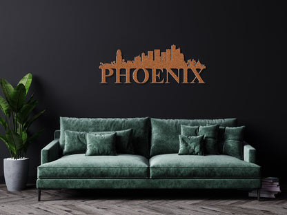 Phoenix Skyline Metal Sign - Custom Steel Home Decor