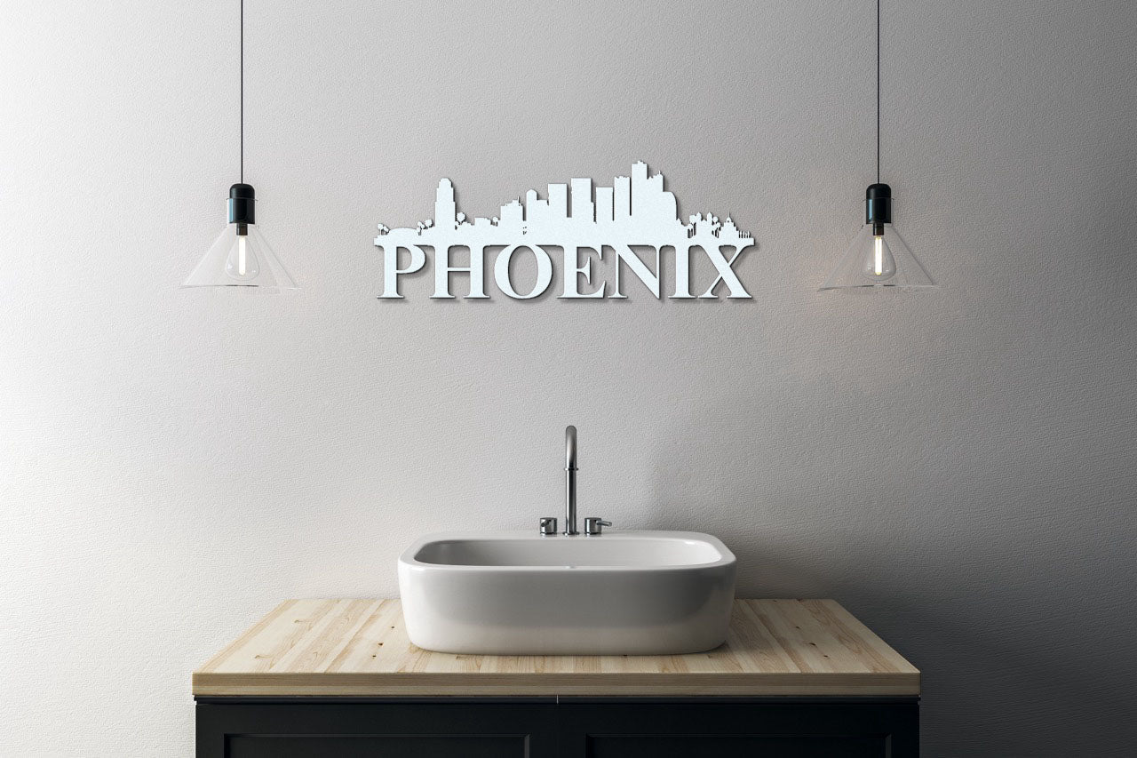 Phoenix Skyline Metal Sign - Custom Steel Home Decor