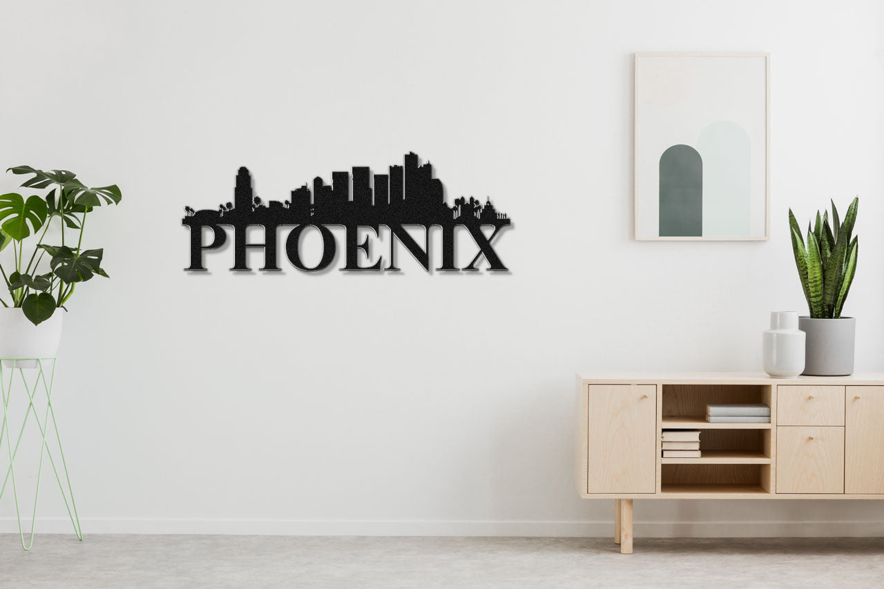 Phoenix Skyline Metal Sign - Custom Steel Home Decor