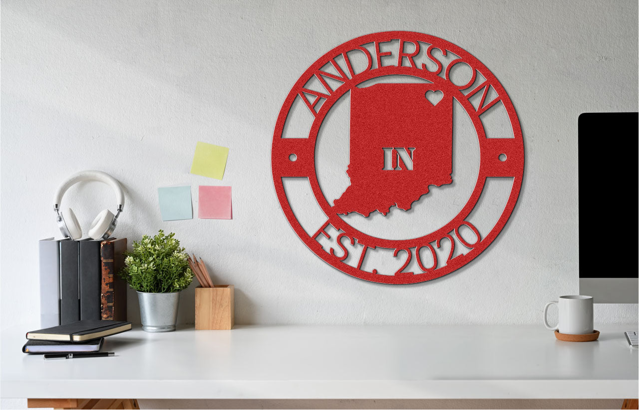 a red metal sign that says anderson est 2010