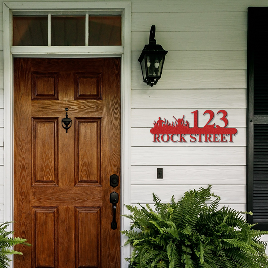 a wooden door with a sign on the side of it