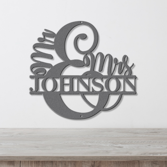 Mr. and Mrs. Family Name Metal Sign - Custom Steel Home Decor