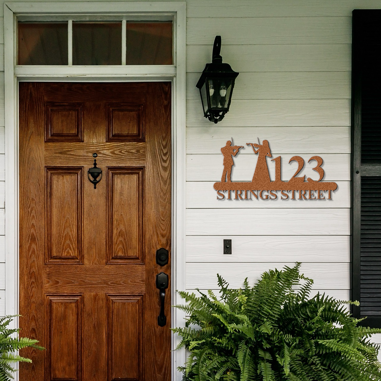 a wooden door with a sign on the side of it