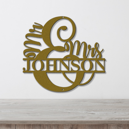 Mr. and Mrs. Family Name Metal Sign - Custom Steel Home Decor