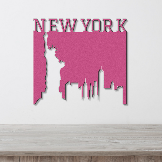 New York Liberty Skyline Metal Sign - Custom Steel Home Decor