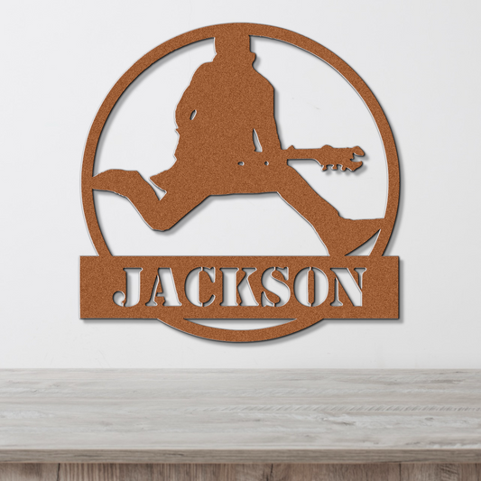 Personalized Jumping Guitar Player Metal Sign - Custom Steel Home Decor